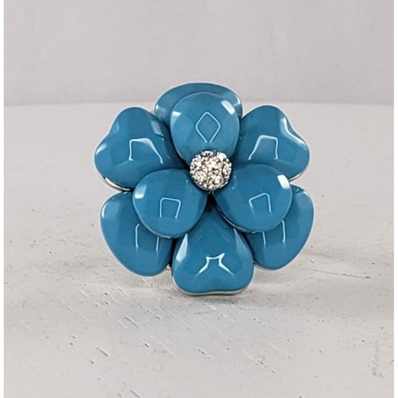 CL Turquoise Blue Flower Ring R3079 L Size 9 Costume Jewelry - Picture 1 of 5